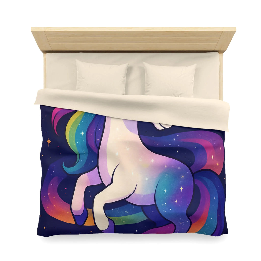 Housse de couette féerique avec licorne et planètes dans un ciel étoilé vibrant