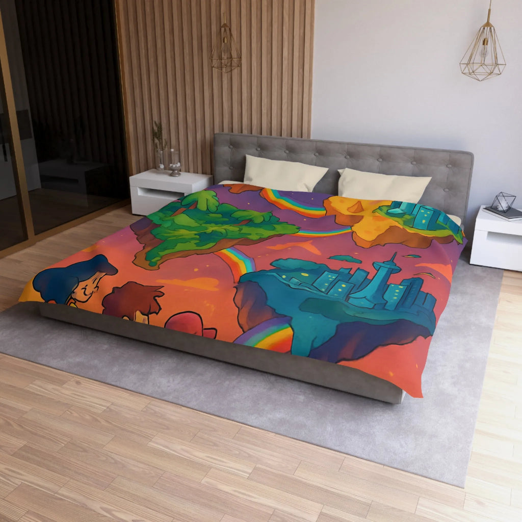 Housse de couette avec univers magique flottant pour chambre d'enfant colorée arc-en-ciel