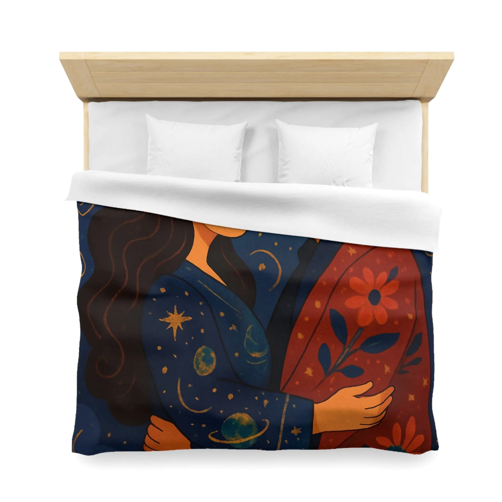Housse de couette avec illustration romantique au clair de lune et motifs celestes