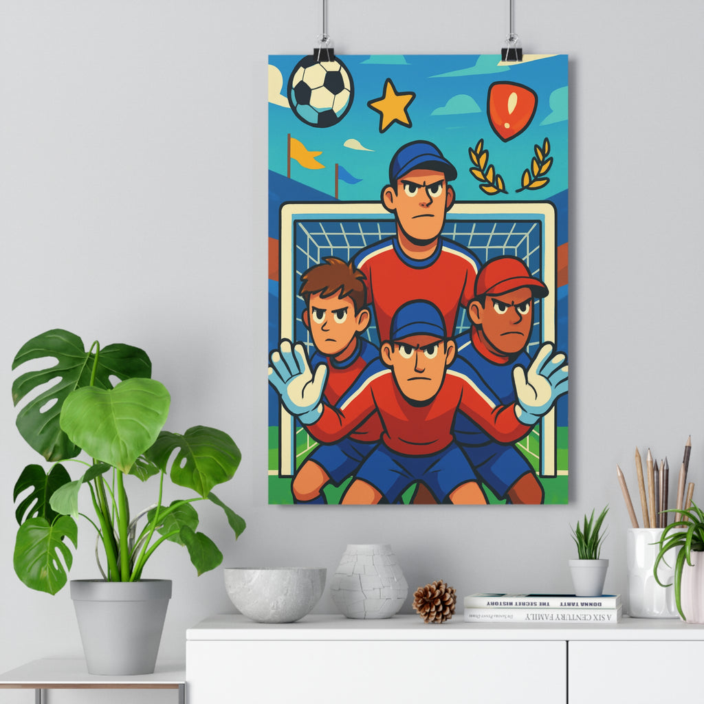 Poster décoratif animé rouge bleu football sportif dynamique salon chambre design vibrant original unique
