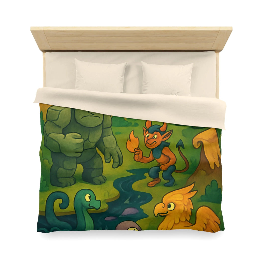 Housse de couette fantaisie créatures magiques et aventure pour chambre d'enfant unique