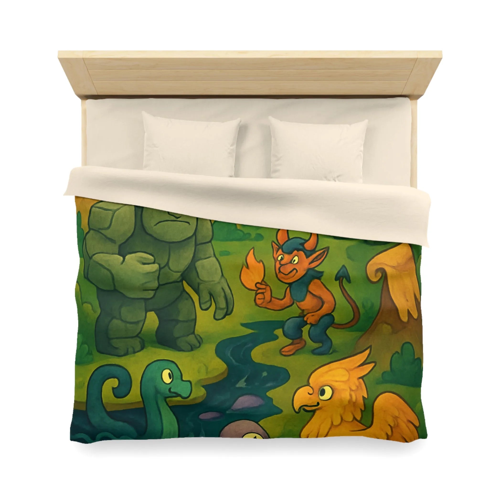 Housse de couette fantaisie créatures magiques et aventure pour chambre d'enfant unique