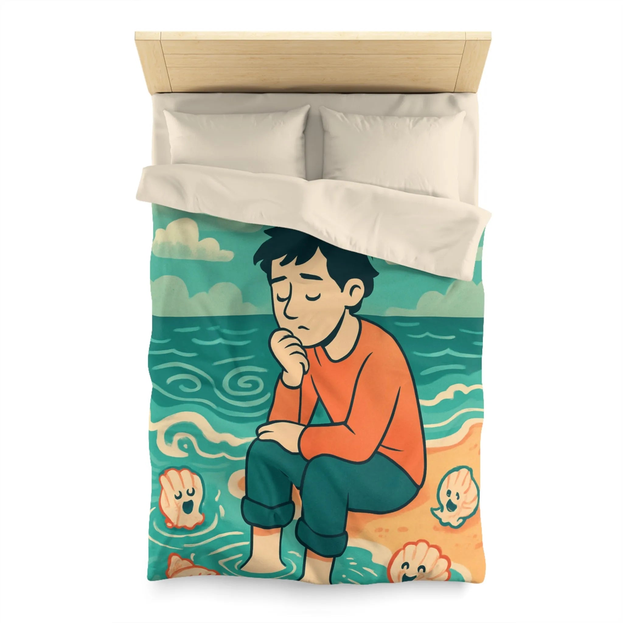 Confort Ludique : Housse de Couette Enfant Mer Océan Coquillage et Livres Volants