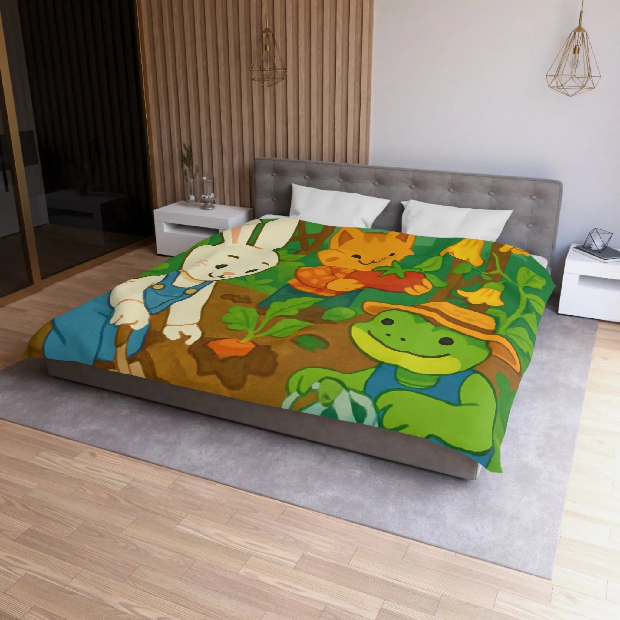 Housse de couette enfant avec animaux adorables jardiniers pour chambre thématique colorée
