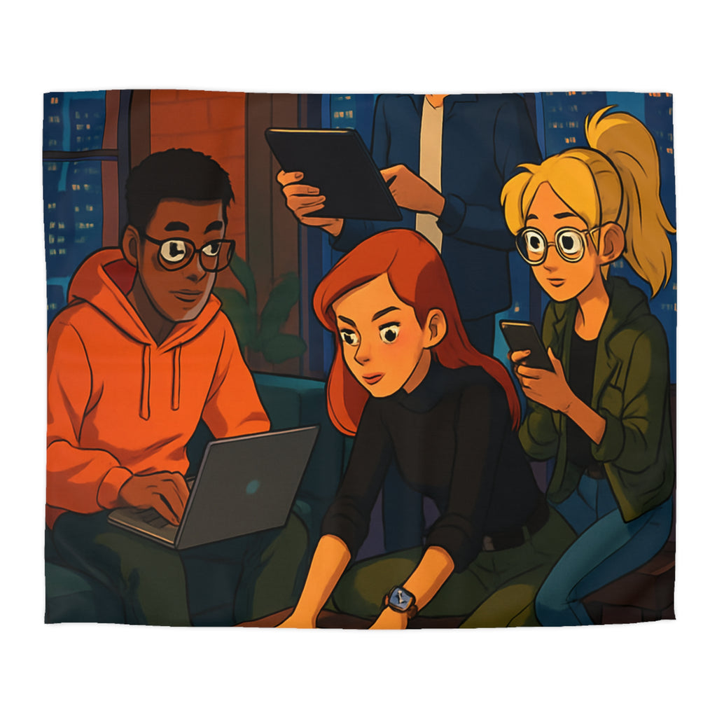 Housse de Couette Style Urbain Moderne avec Jeunes, Technologie et Vue Nocturne