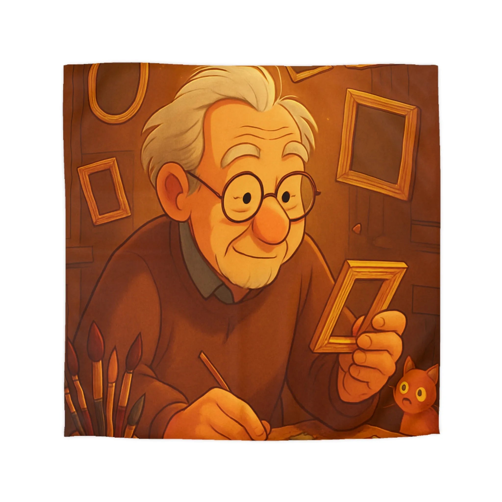 Housse de Couette Illustrée avec Artiste Peignant dans Atelier Enveloppant et Charmant