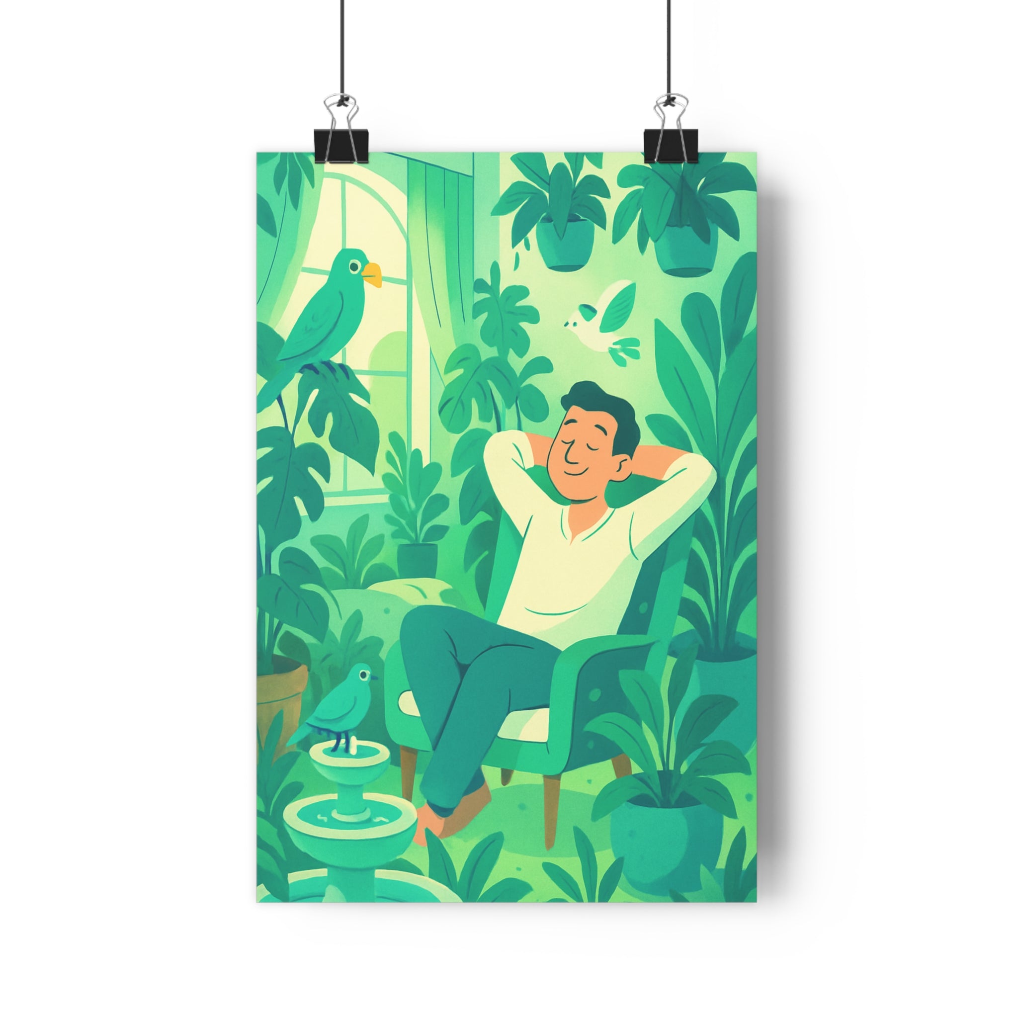 Poster décoratif botanique vert bleu cartoon relaxant salon chambre nature ambiance artistique qualité qualité