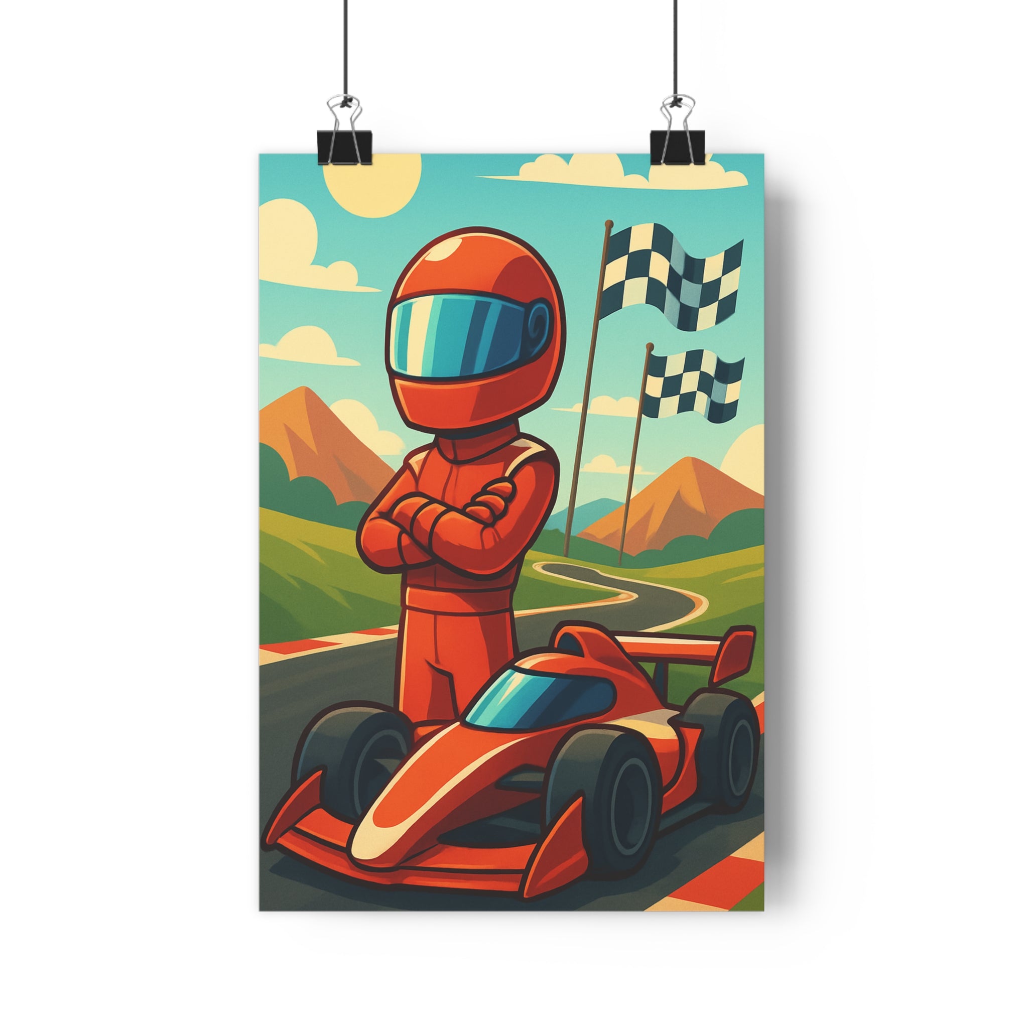 Poster décoratif sportif rouge bleu anime dynamique chambre bureau aventure pilote voiture course qualité