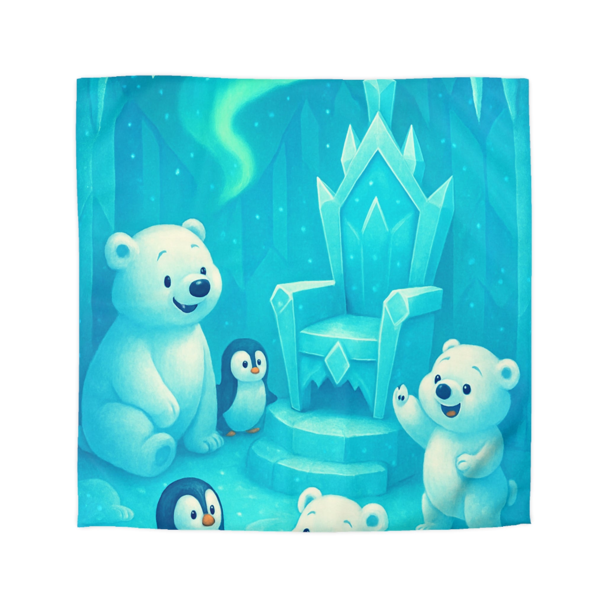 Housse de couette polaire avec ours et pingouins dans royaume glacial féerique