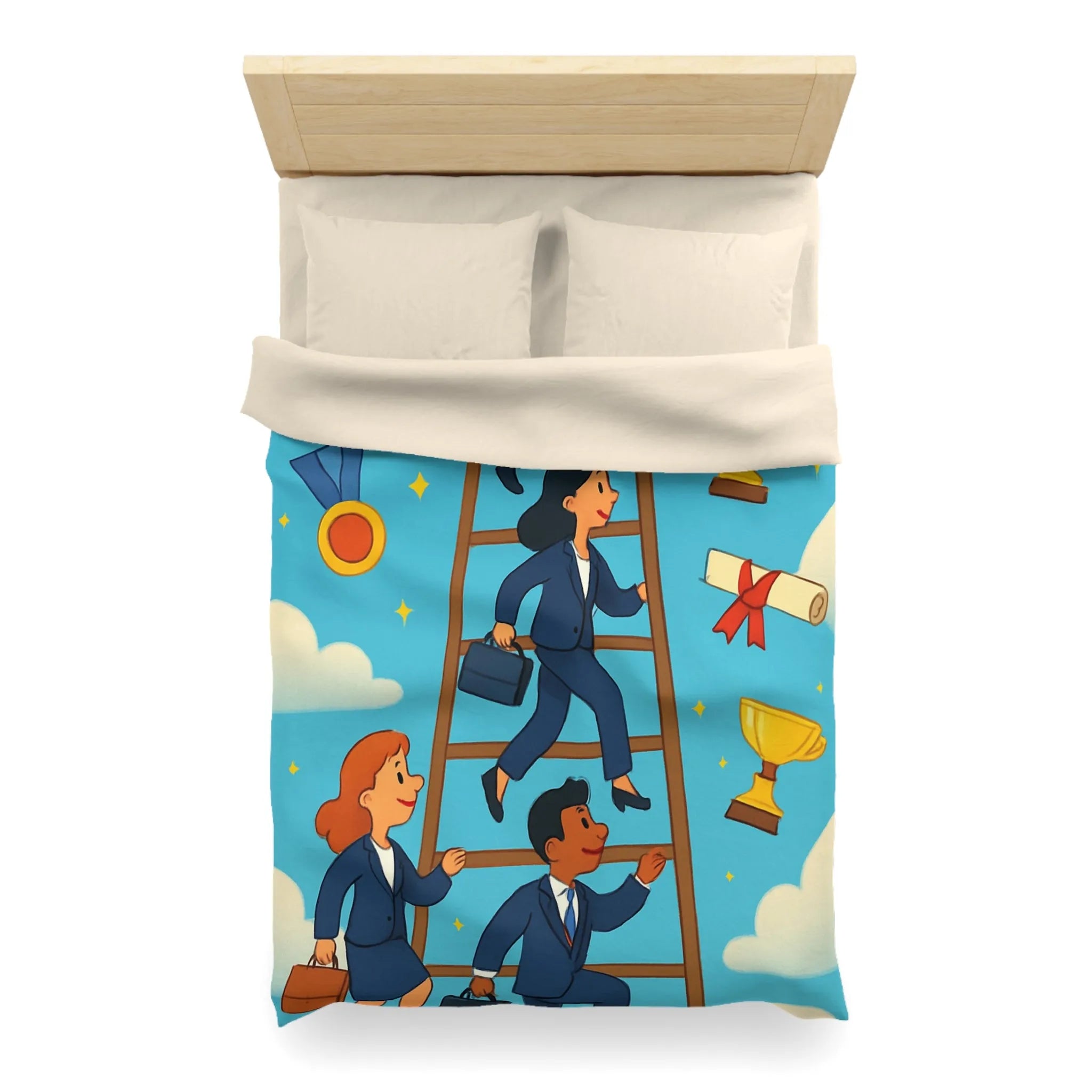 Housse de couette ludique : Échelle des réussites avec trophées et médailles colorées