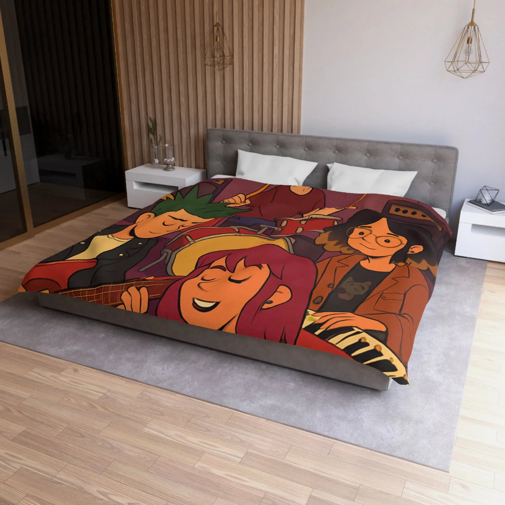 Housse de couette colorée avec jeunes musiciens animés jouant en harmonie joyeuse