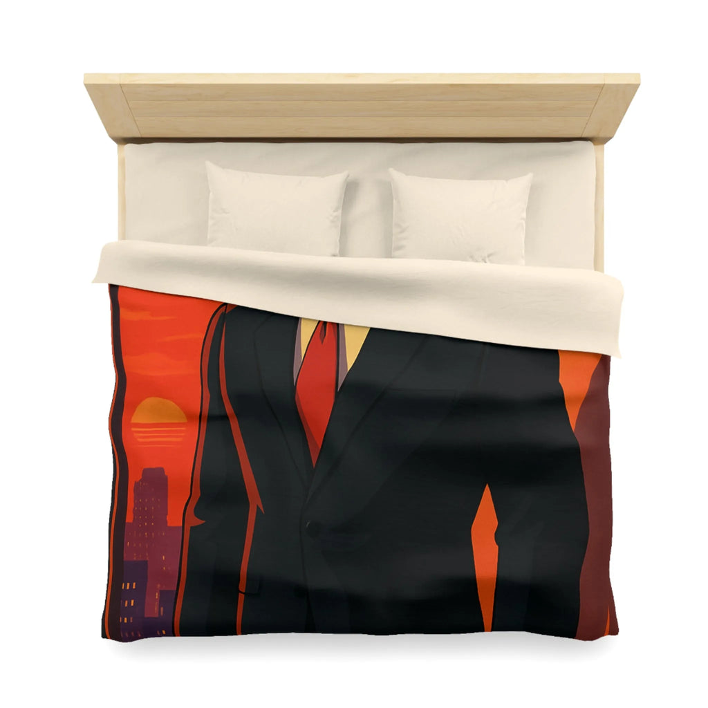 Housse de Couette au Style Épuré avec Silhouette Énigmatique et Coucher de Soleil