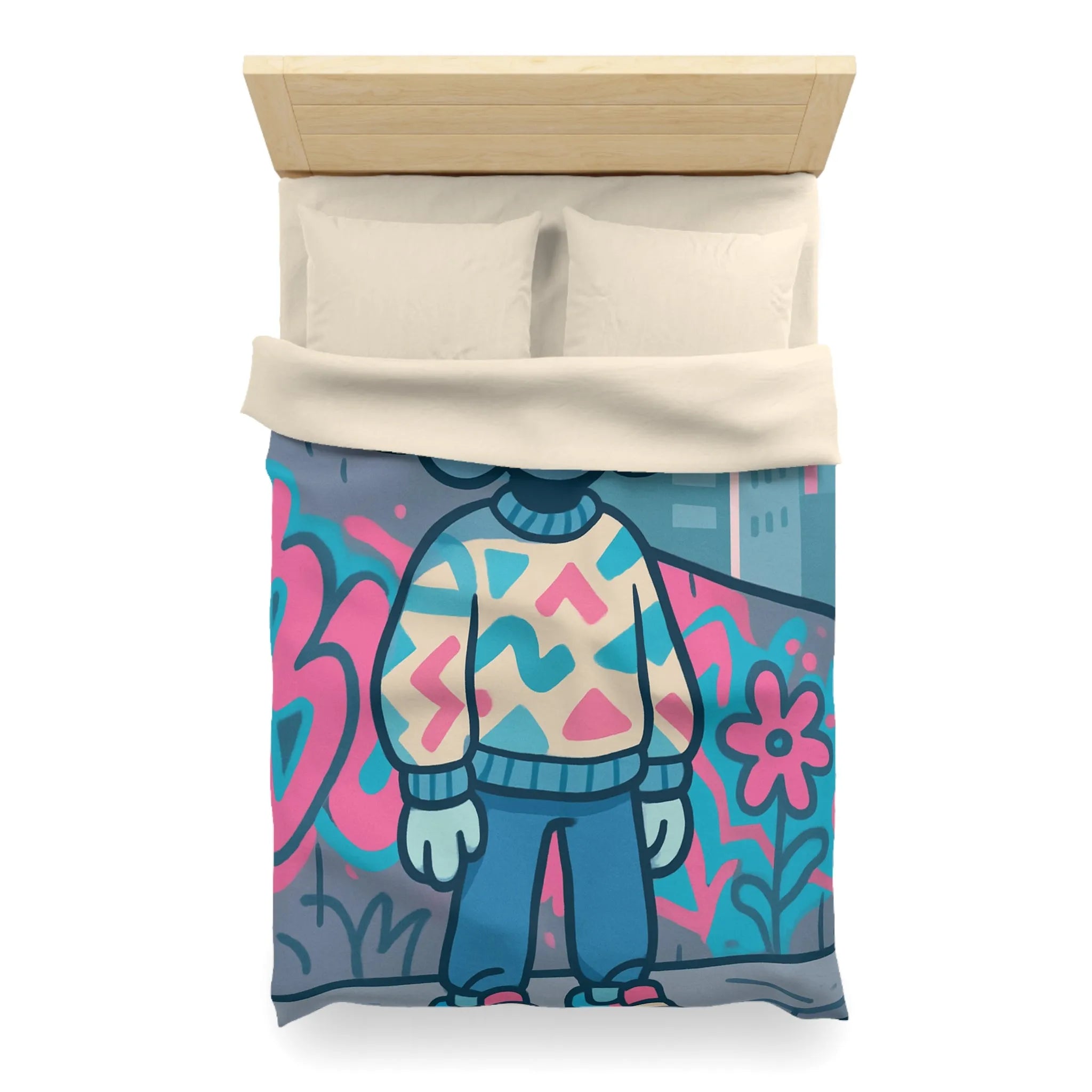 Housse de Couette Design Nuage et Street Art pour Chambre Fun et Colorée