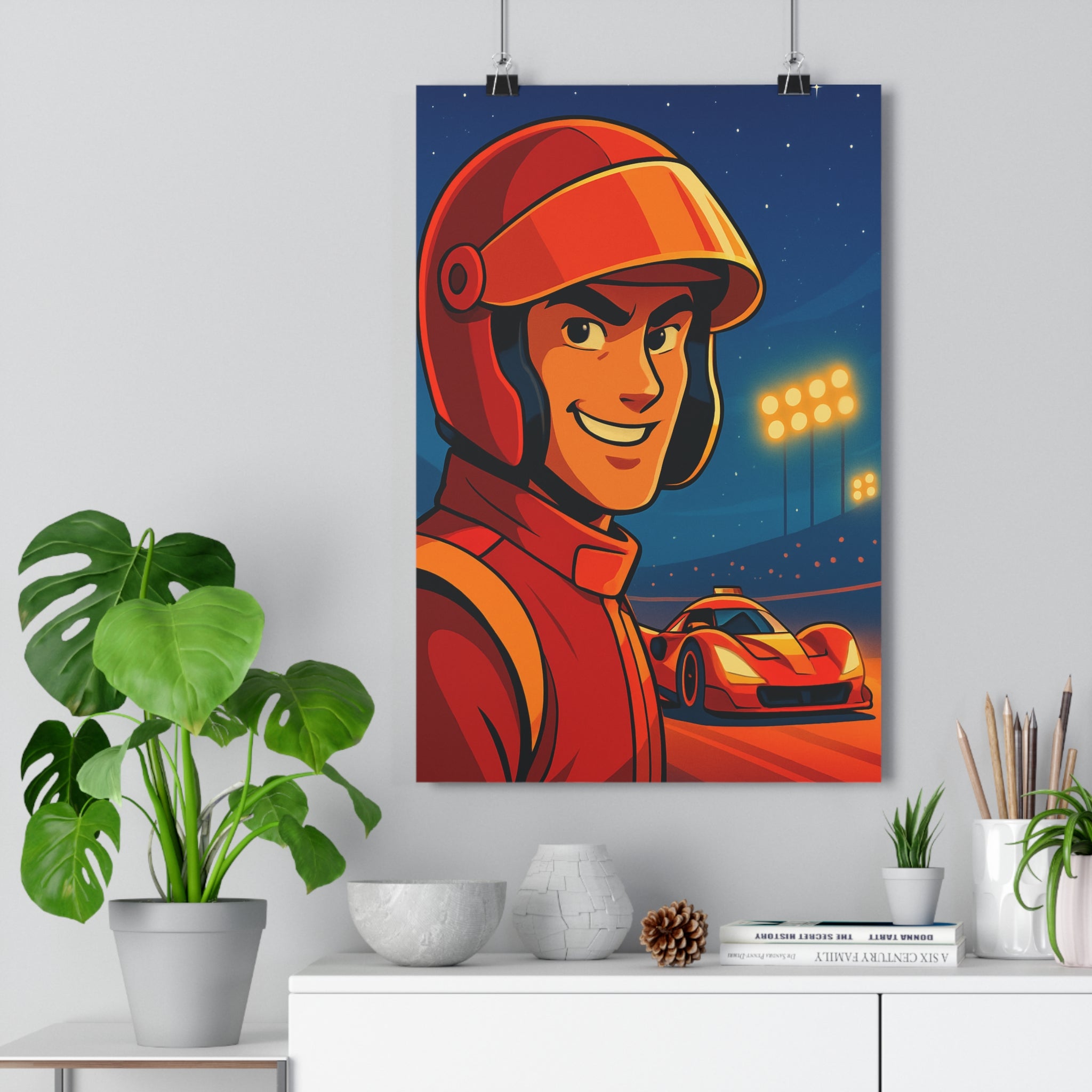 Poster décoratif anime rouge orange dynamique nocturne salon bureau passionné automobile 30x46 cm qualité