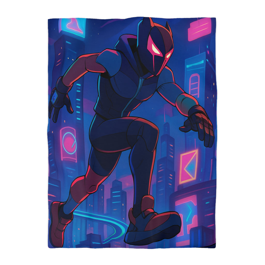 Housse de couette néon noire avec silhouette futuriste urbaine pour décoration moderne