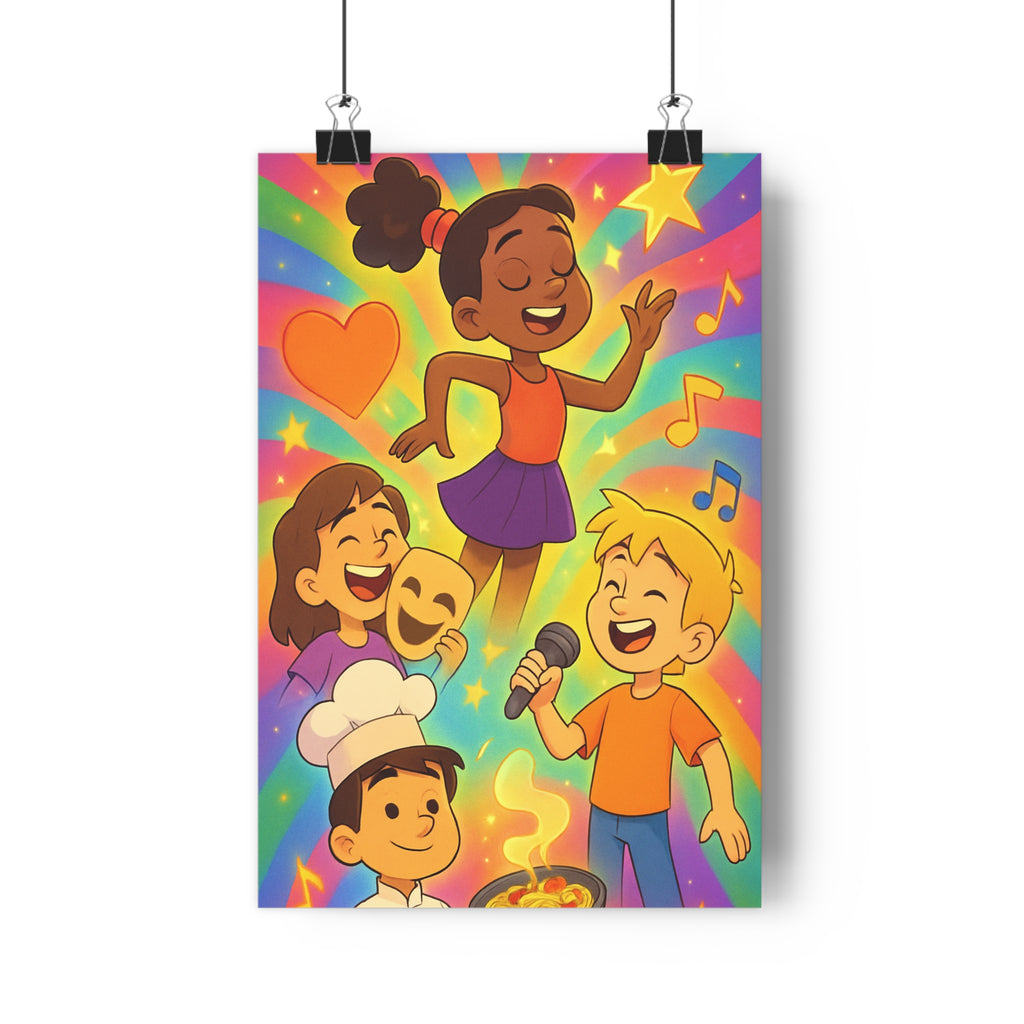 Poster décoratif joyeux coloré enfant arcenciel scène artistique moderne chambre dynamique créatif vibrant qualité