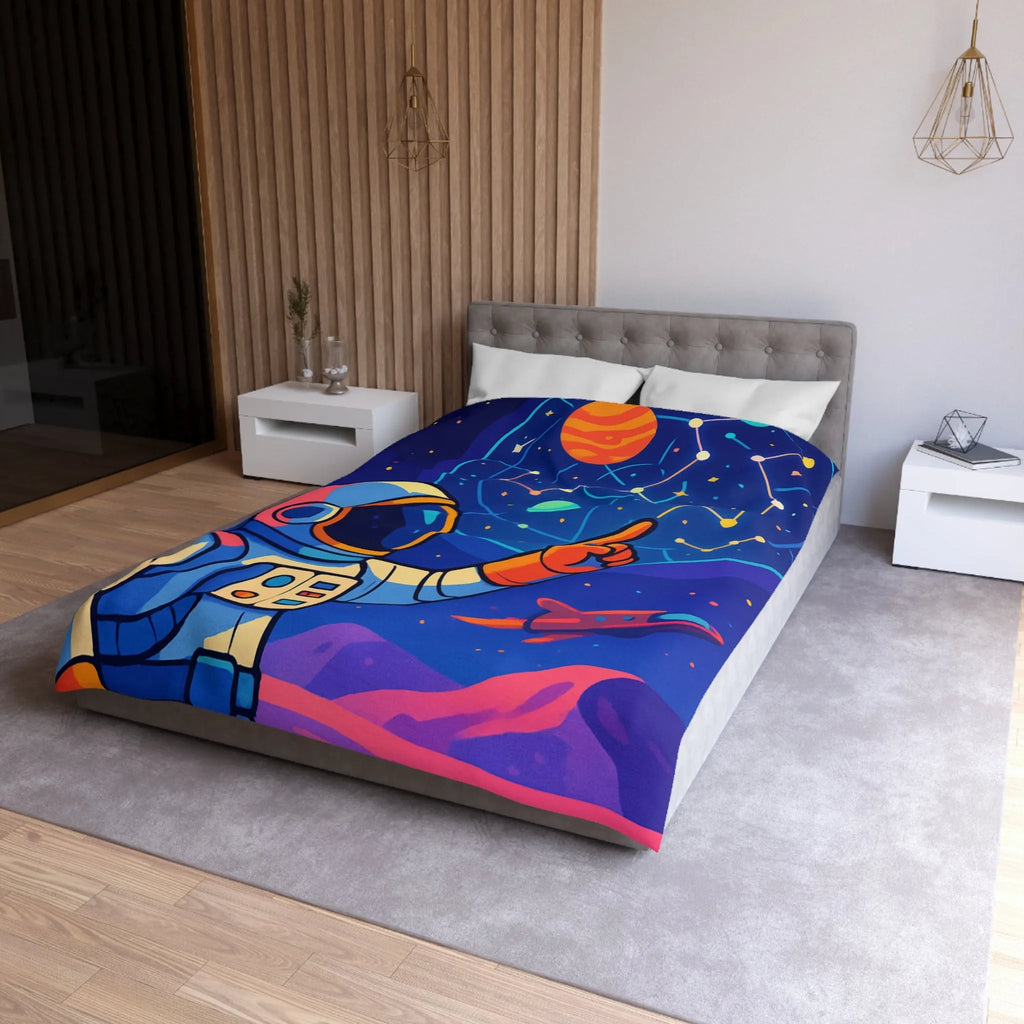 Housse de couette cosmos coloré avec astronaute, planète et carte des étoiles