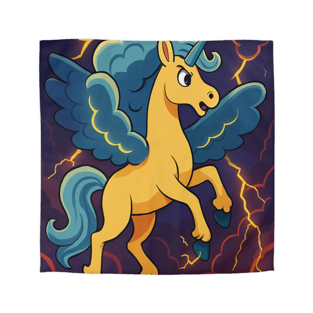 Housse de Couette Fantaisie Licorne Ailée avec Nuages Orageux et Éclairs Majestueux