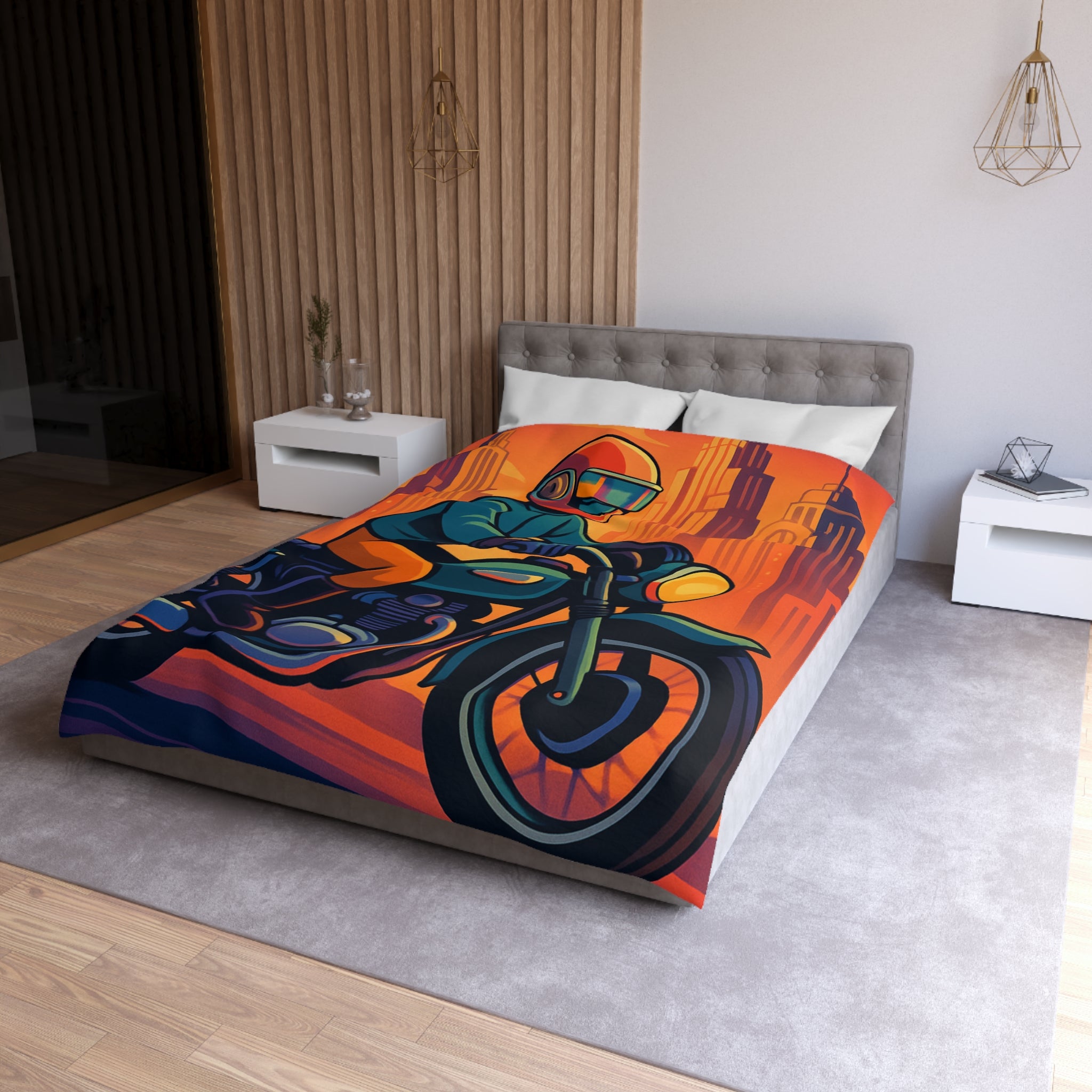 Housse de couette moto rétro vintage pour chambre style urbain moderne et audacieux