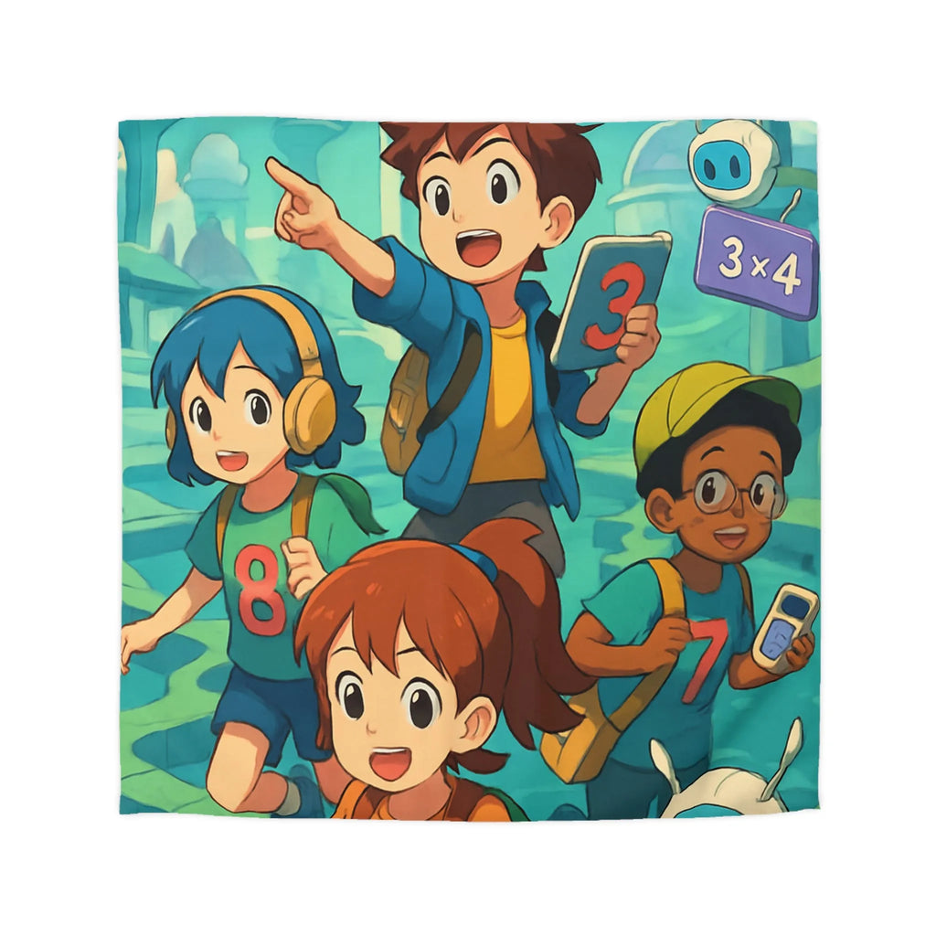 Housse de couette éducative enfants avec chiffres, robots et arrière-plan de labyrinthe coloré