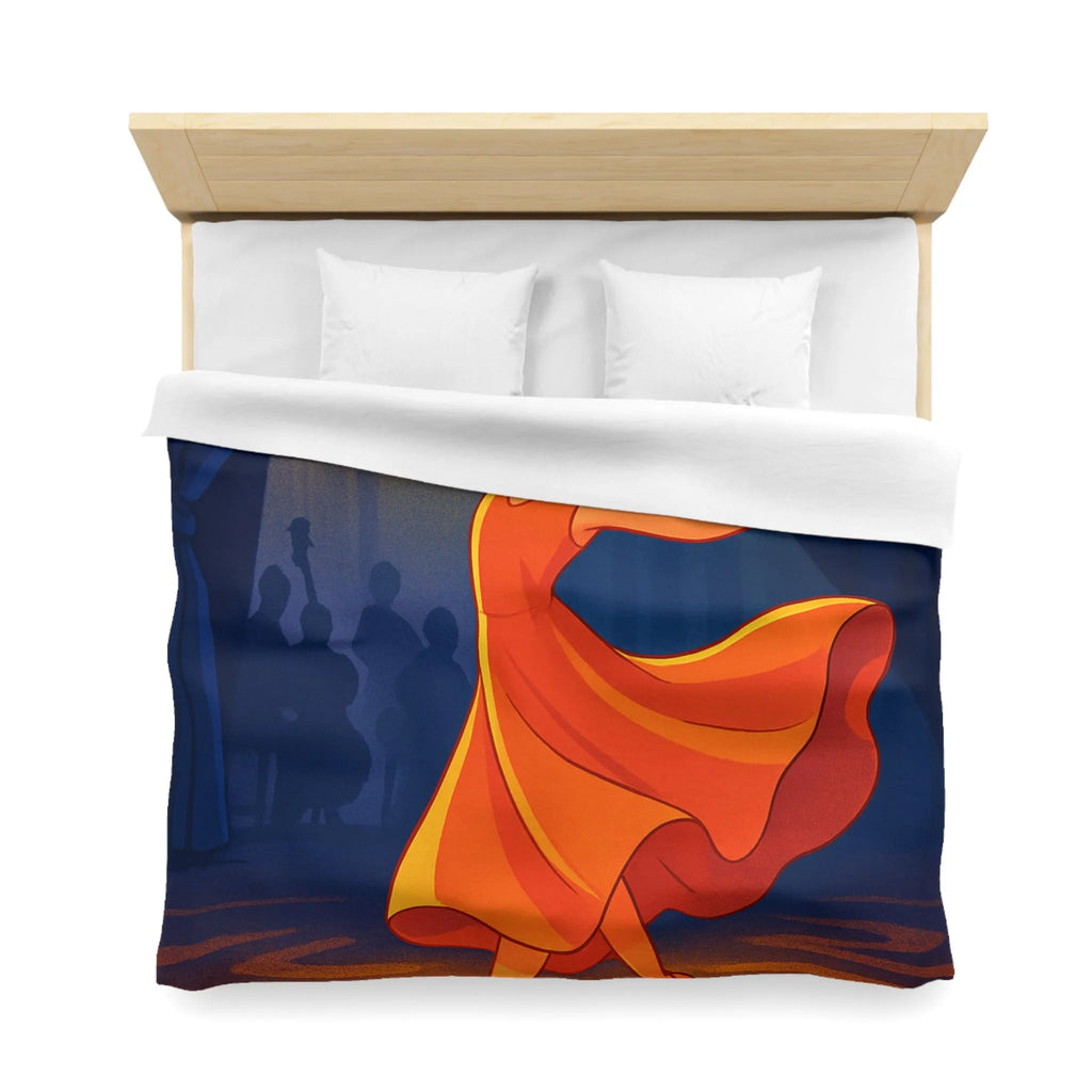 Housse de couette danseuse élégante en robe orange sous projecteur dans un théâtre