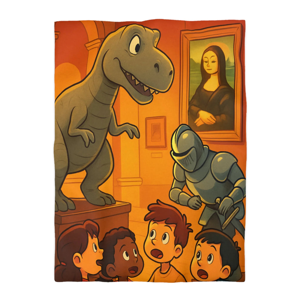 Housse de couette avec scène amusante de musée et T-Rex pour enfants créatifs