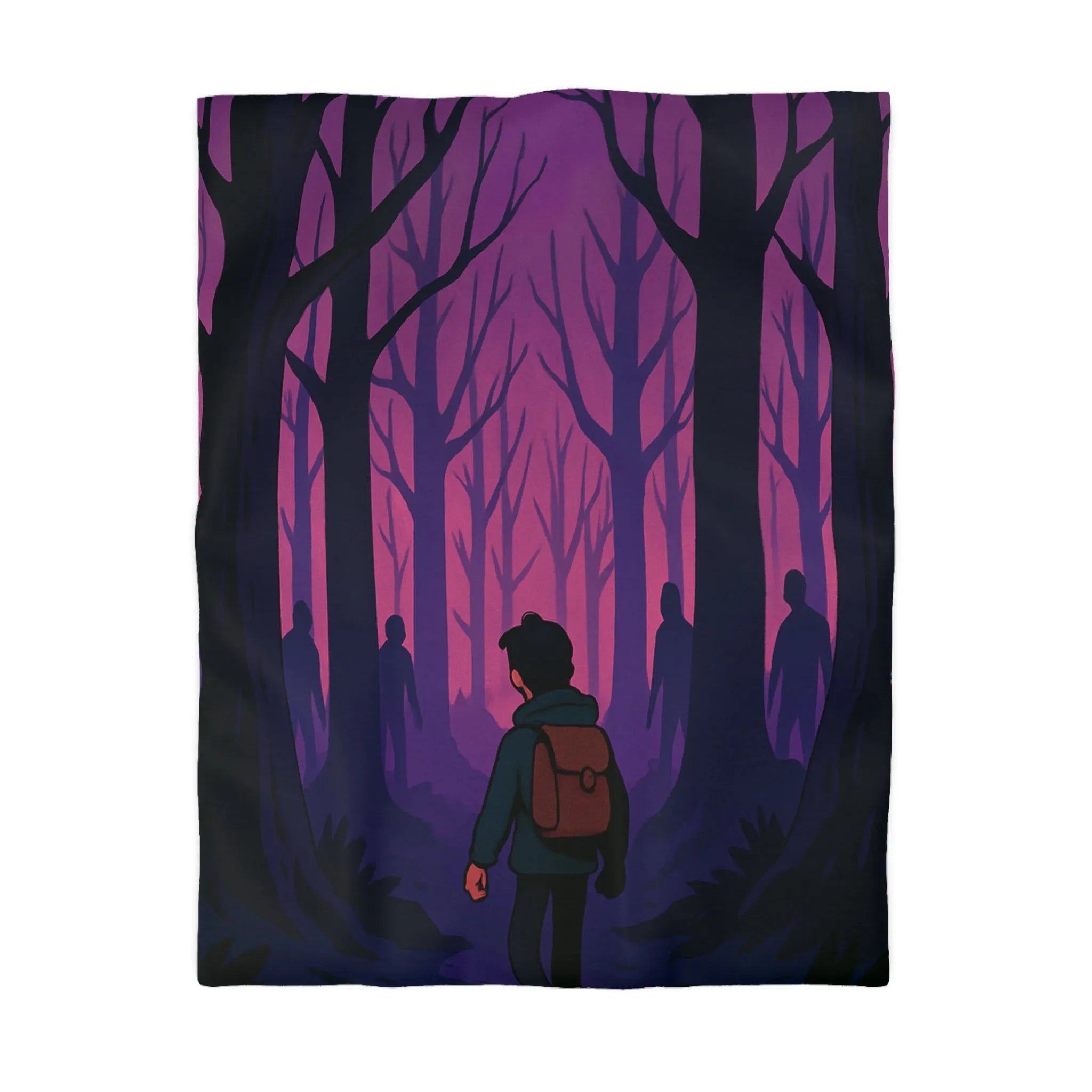 Housse de couette forêt mystérieuse avec personnage silhouette pour ambiance mystique