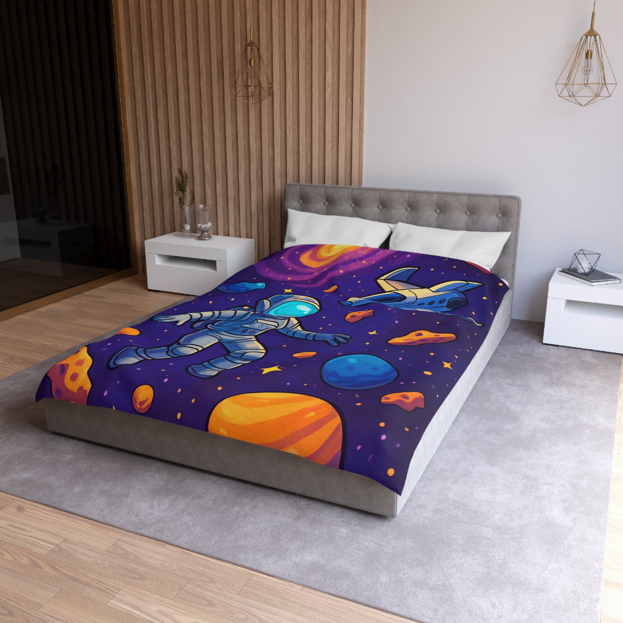Housse de couette spatiale avec astronaute et planètes colorées pour enfants et adultes