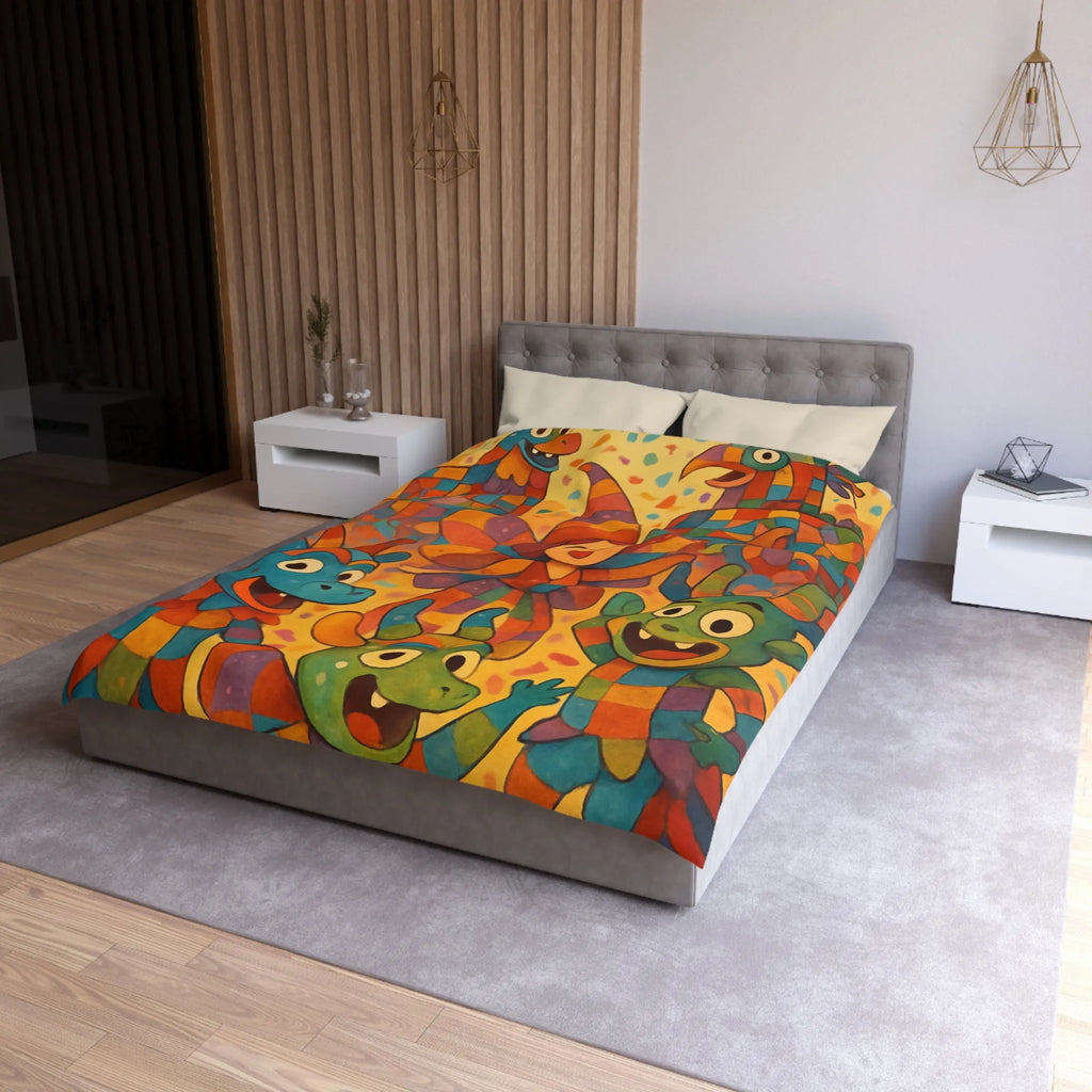Housse de Couette Colorée Inspirée par l'Art Festif et l'Imaginaire Fantaisiste
