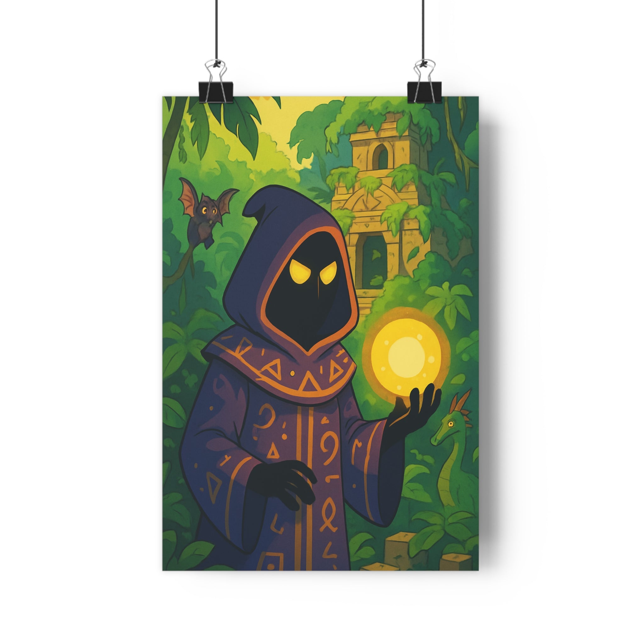 Poster décoratif anime violet doré mystique bureau salon jungle personnage créature sphère temple 30x46