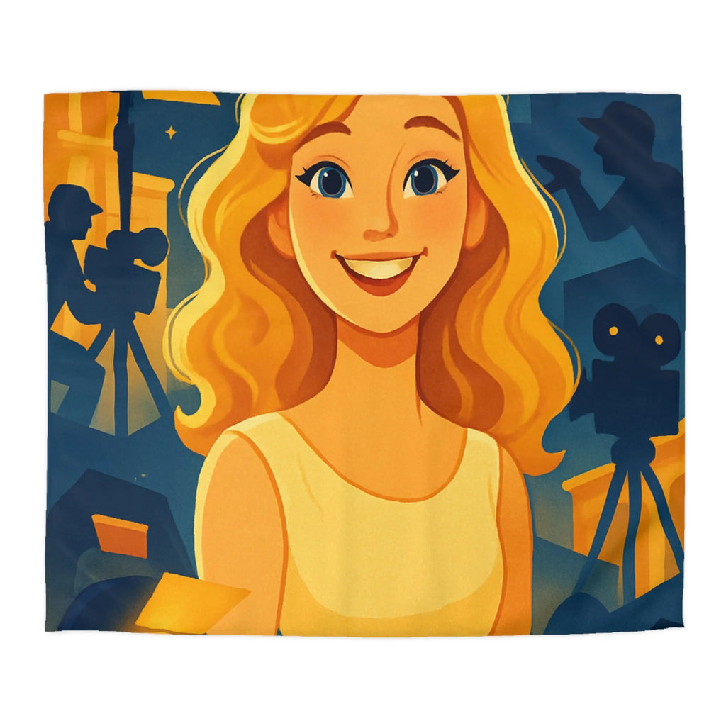 Housse de couette avec scène de tournage glamour et personnages stylisés illuminés