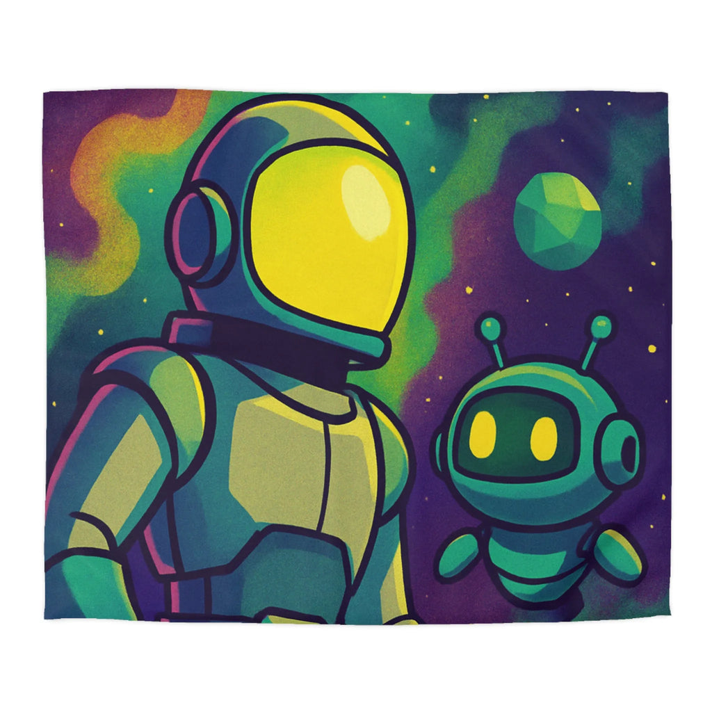 Housse de couette enfant espace avec cosmonaute et robot mignon en couleurs vives