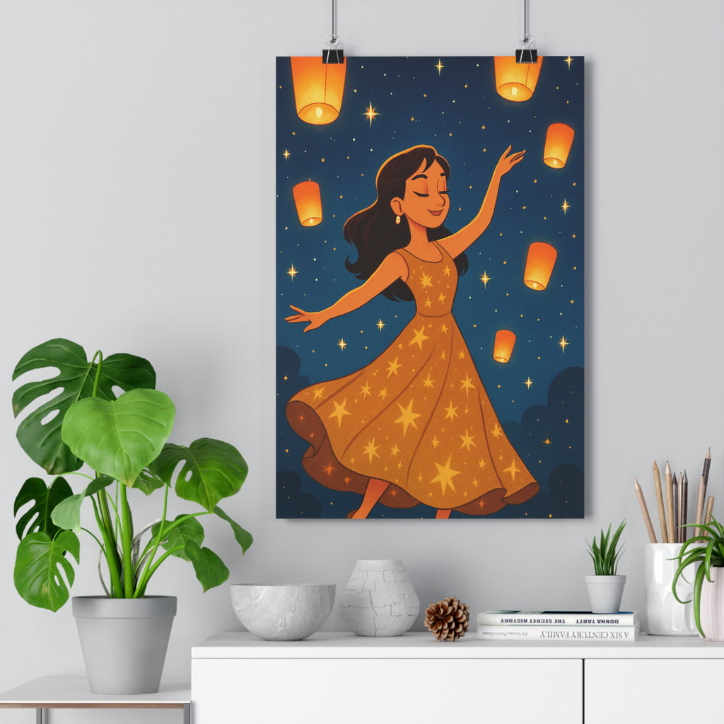 Poster décoratif princesse magique étoilé doré féerique enfant chambre créatif lumineux 30x46 rêveur ambiance