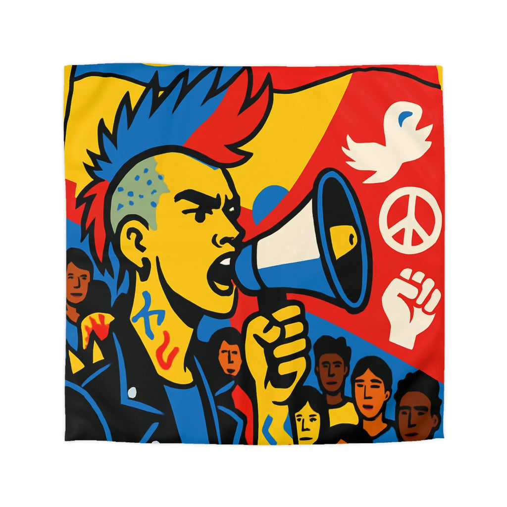 Housse de couette colorée avec illustration dynamique de manifestant engagé pour la paix