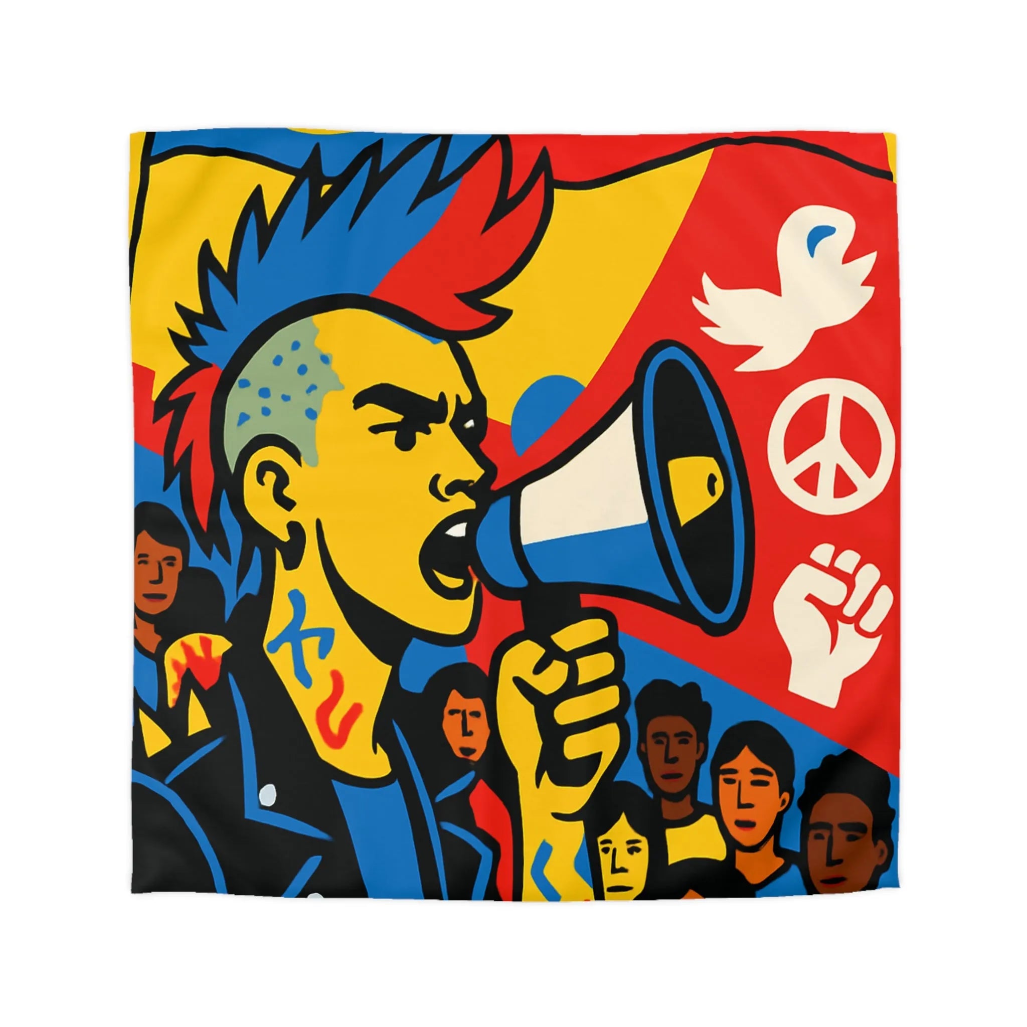 Housse de couette colorée avec illustration dynamique de manifestant engagé pour la paix