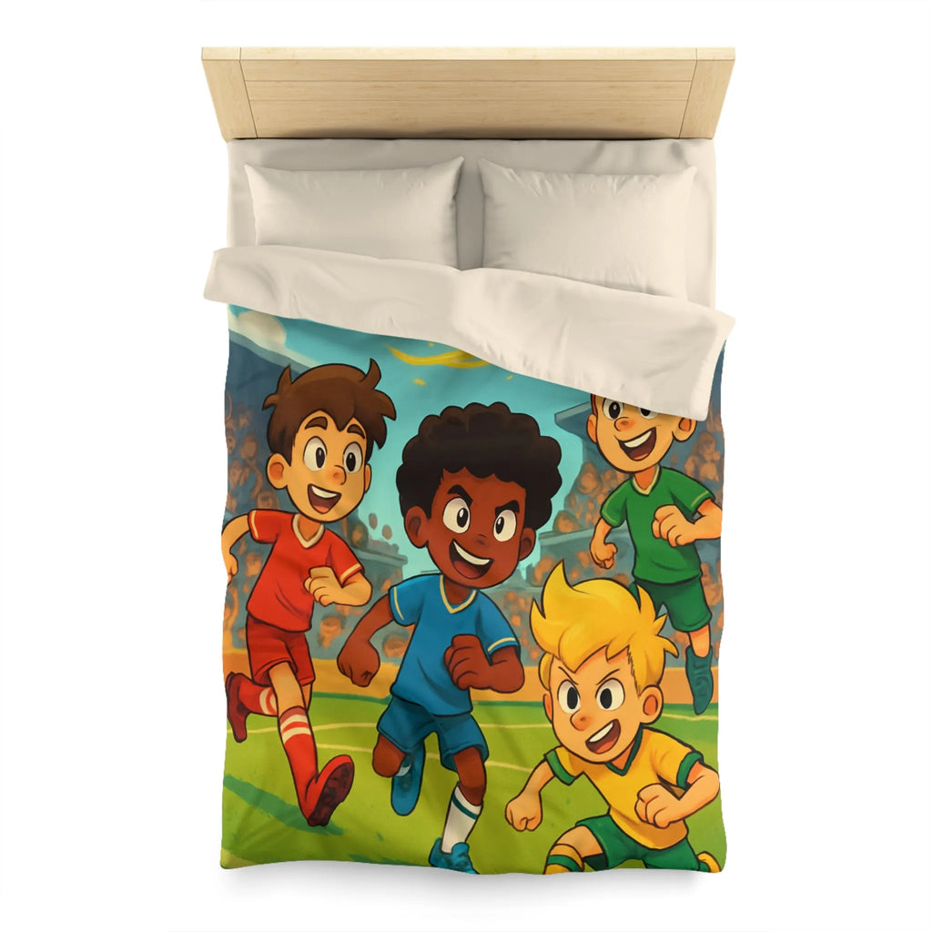 Housse de couette ludique sur le thème du football avec enfants et ballon magique