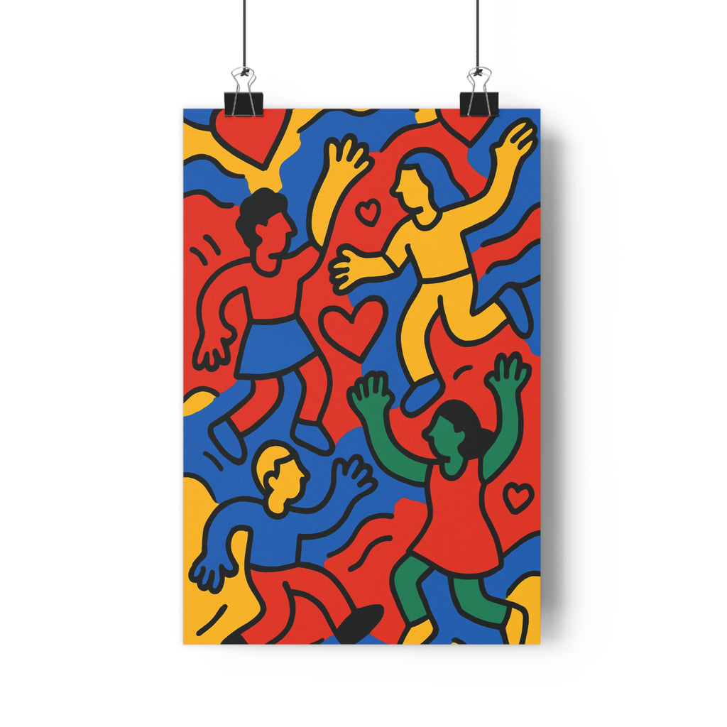 Poster décoratif joyeux danseurs couleurs vives rouge bleu jaune vert style moderne chambre salon