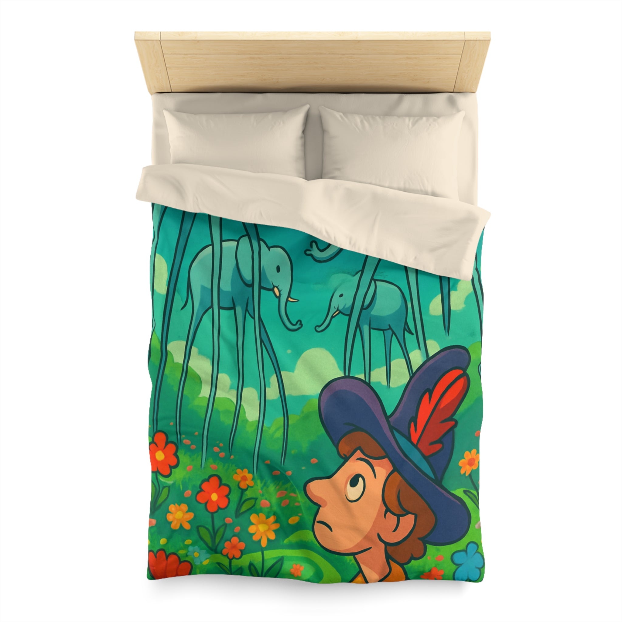 Housse de couette thème surréaliste éléphants géants couleur vive pour chambre artistique
