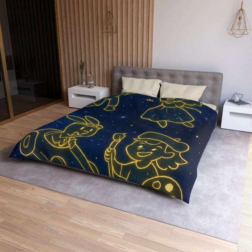 Housse de Couette Enfant Cosmos avec Constellations Astronautes Princesse Lapin Artiste