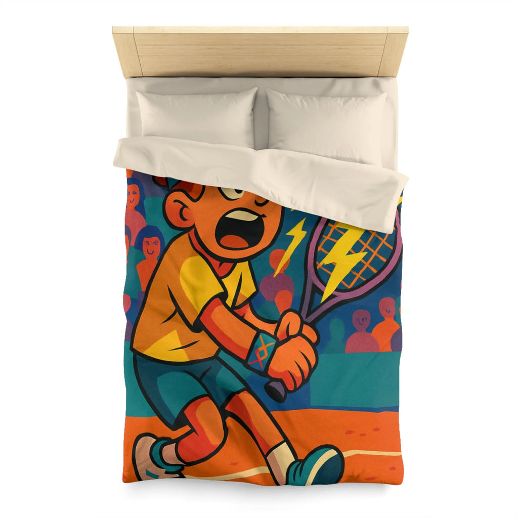 Housse de couette enfantine avec joueur de tennis énergique et balle électrisante en action