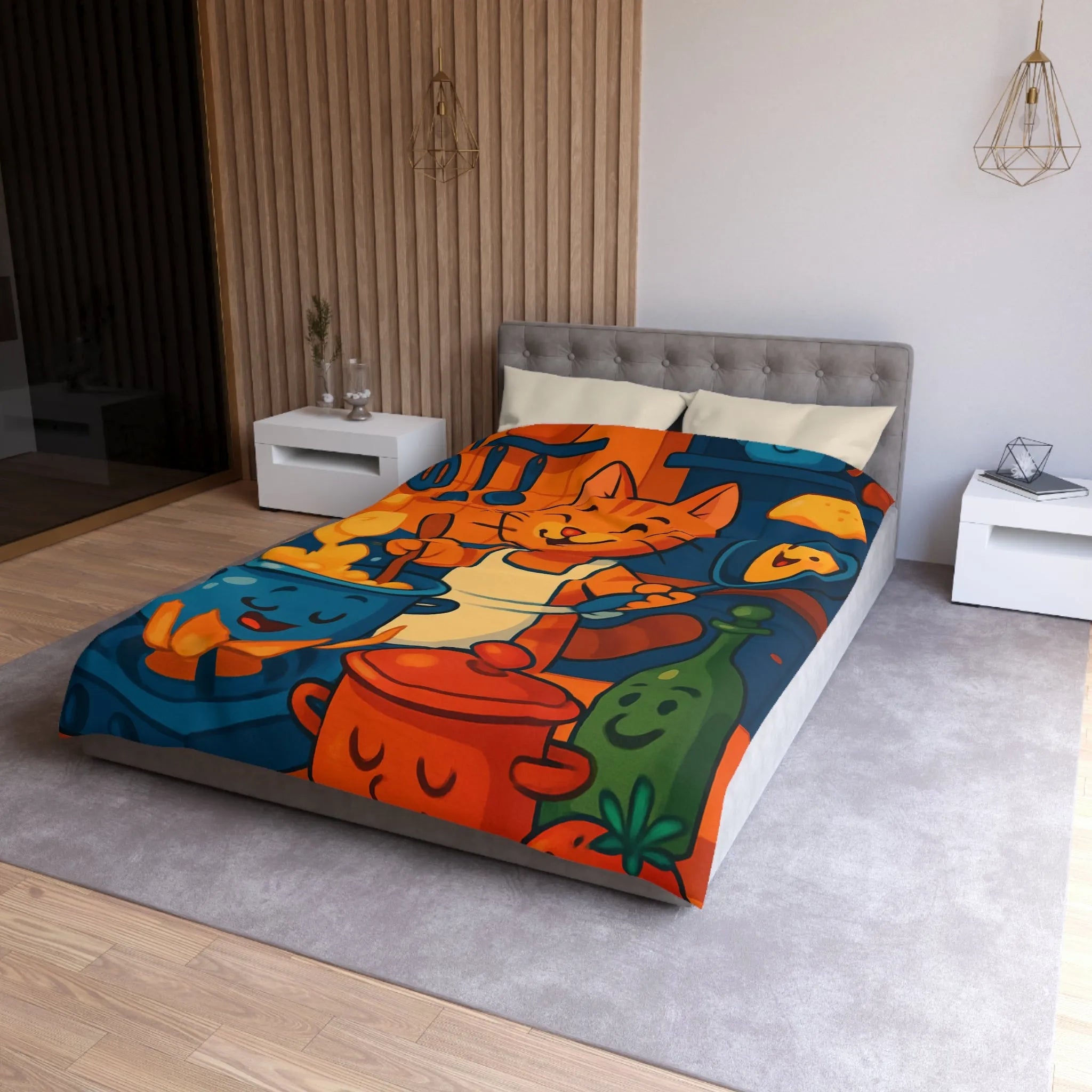 Adorable Chat Cuisinier Heureux dans une Cuisine Colorée et Animée avec Accessoires Joyeux