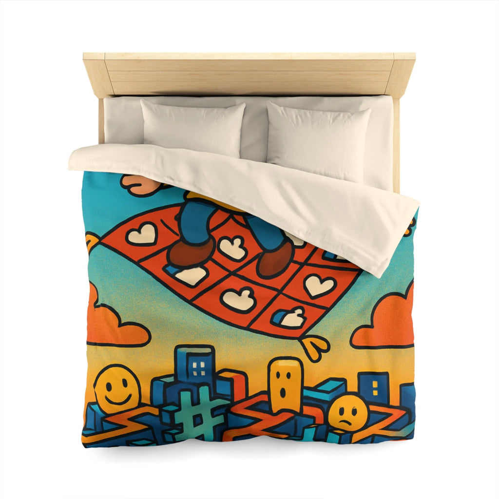 Housse de couette colorée avec un personnage sur un tapis volant magique