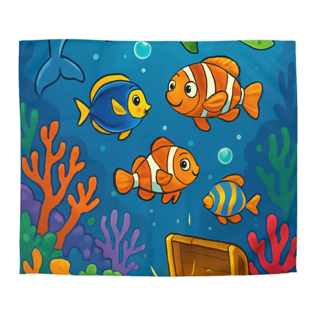 Housse de couette océan coloré avec animaux marins et coffre au trésor