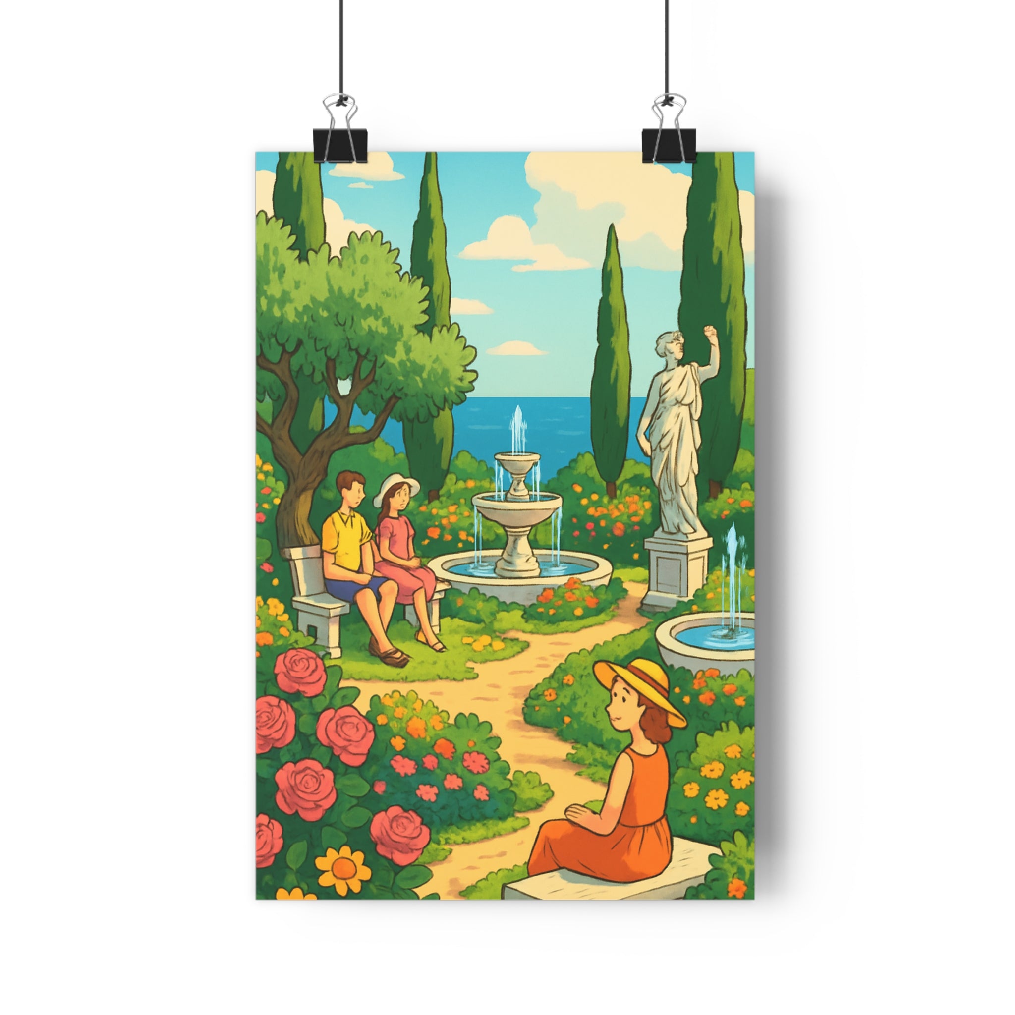 Poster décoratif impressionniste jardin mer vert bleu rose salon élégant paisible romantique 30x46 cm