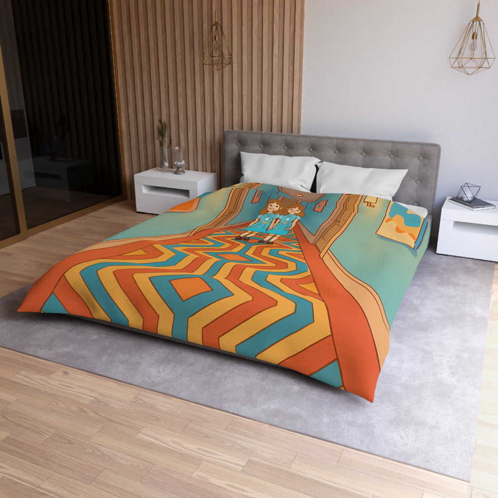 Housse de couette motif géométrique rétro et ambiance inspirée de films classiques d'horreur