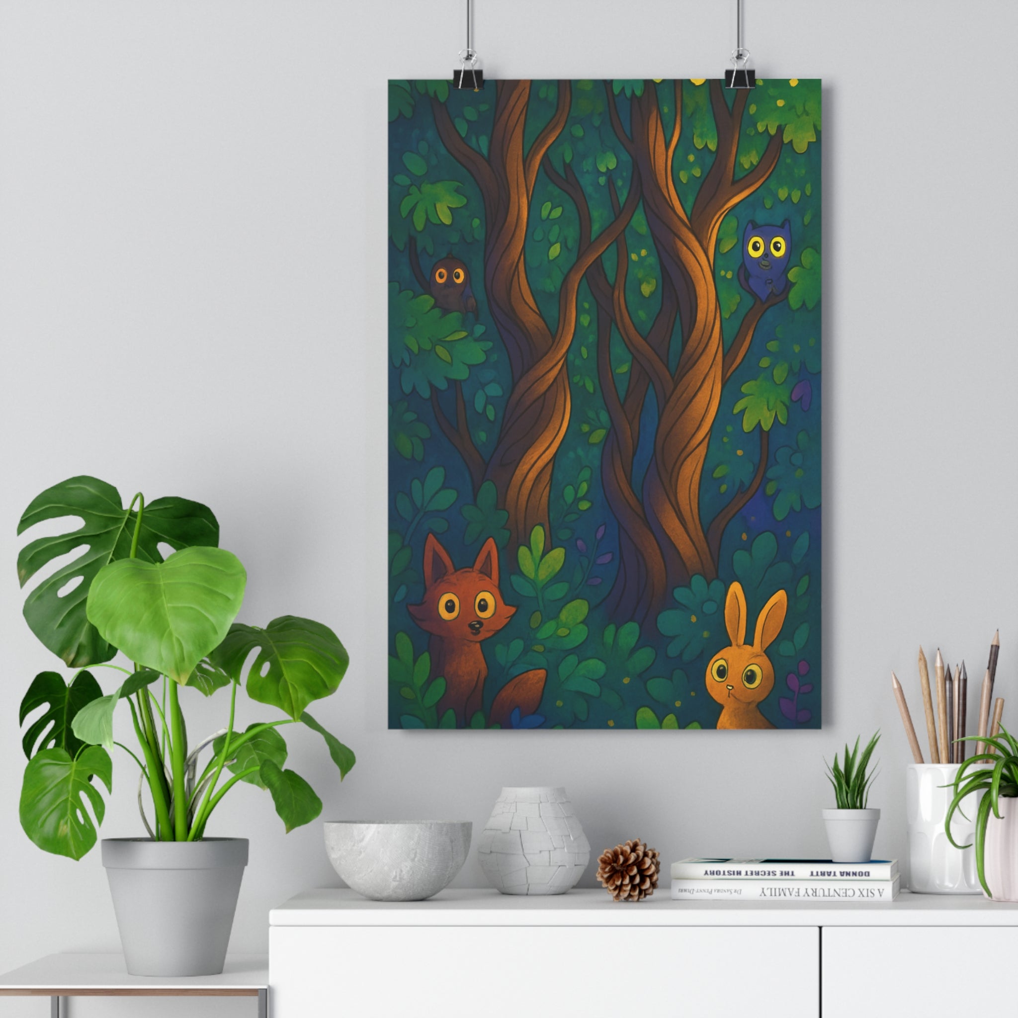 Poster décoratif forêt enchantée cartoon vert magique chambre enfant créatif mural fantastique nature ambiance