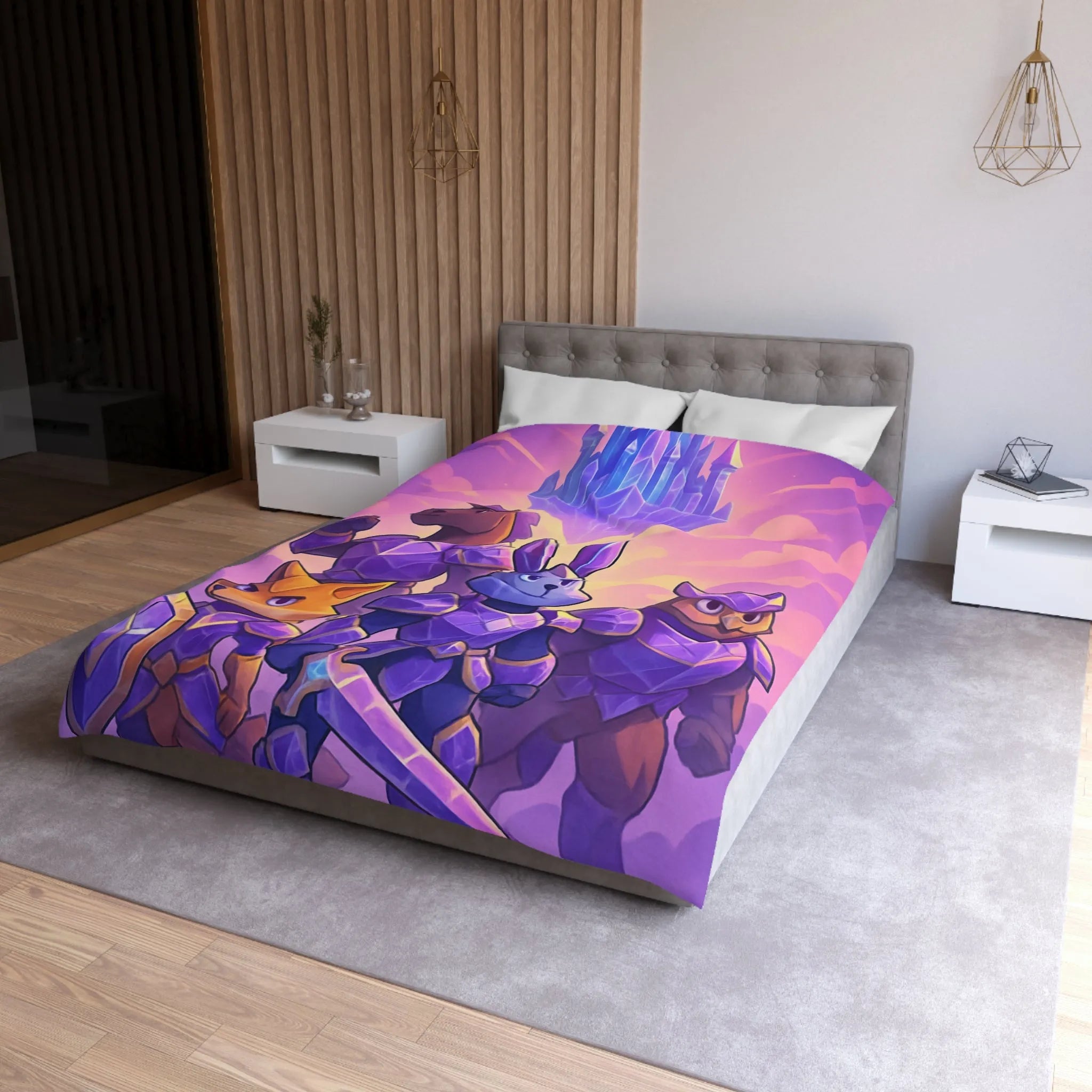 Housse de couette avec animaux chevaliers et château flottant pour chambre enfant