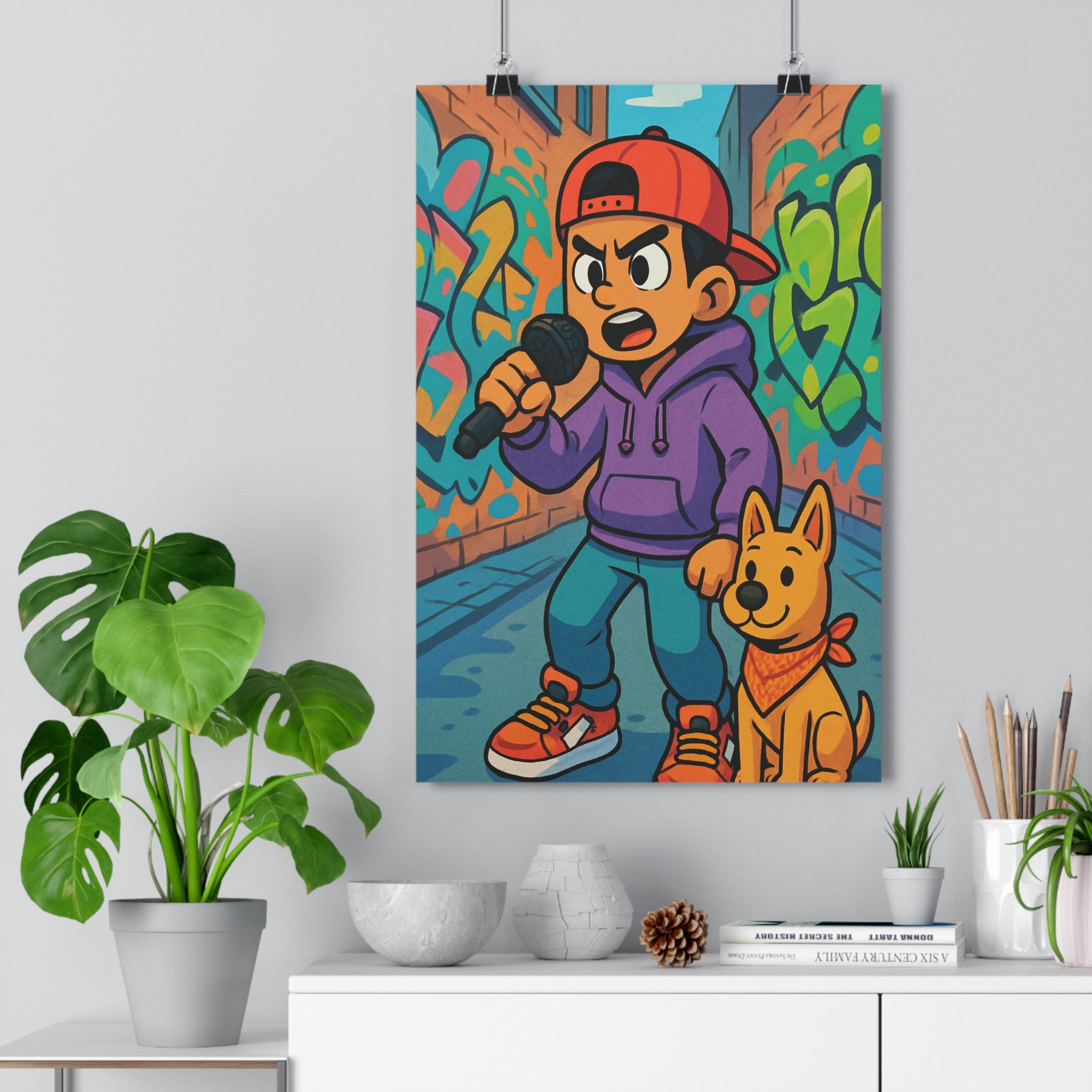 Poster décoratif cartoon urbain rouge violet graffiti joyeux enfant chambre art moderne mur couleur