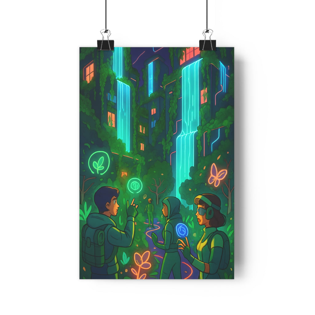 Poster décoratif écofuturiste néon végétation cartoon moderne exploration salon chambre harmonieux unique ambiance qualité