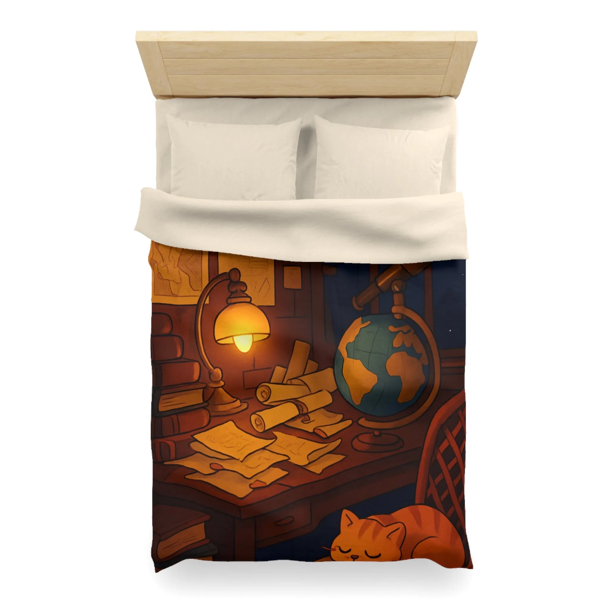 Housse de Couette Astronomie Vintage avec Chat et Globe Terrestre pour Chambre Apaisante